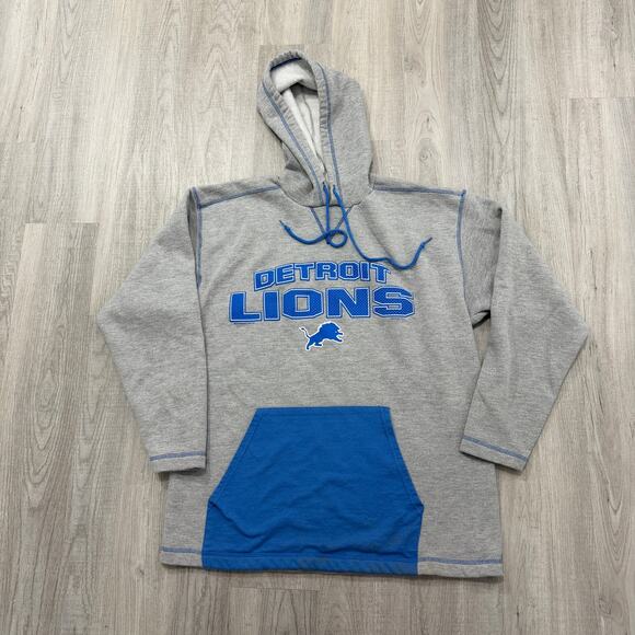 Vintage Detroit Lions Hoodie Men's Large Gray 90s NFL Football Honolulu Blue - Picture 1 of 11